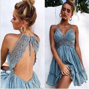 Blue open back lace dress!
